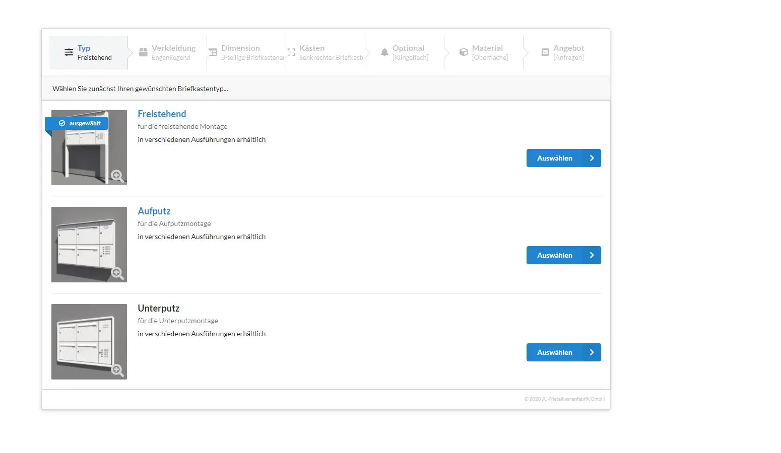 briefkasten konfiguratoir Ju aufputz, unterputz